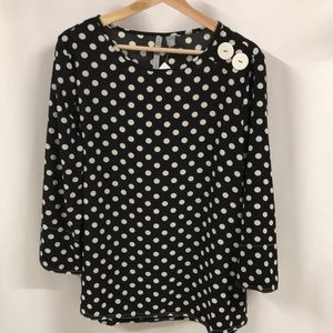 SALE Black Polka Dot Blouse large high-low style NWT
